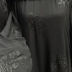 Close Abaya - black  Color with Floral Embroidery, Comfortable Fit, Versatile Style for Various Occasions Elegant Crescent