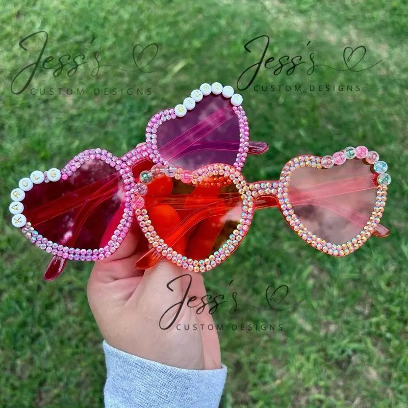 Custom Karol Rhinestone Heart Sunglasses | Personalized Concert & Festival Glasses
