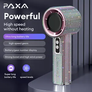PAXA M15 Full Diamond Luxury Craftsmanship Portable Handheld Fan, Rechargeable Long Battery Life Hand Fan With Digital Display For Outdoor Activities, Travel, Office, Wonmen's gift