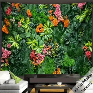 1PC Polyester 2D Flat Tropical Green Plants and Flowers Tapestry - Reusable Backdrop Banner, Decorative Wall Cloth for Living Room Home Art Decor, Birthday Party Supplies