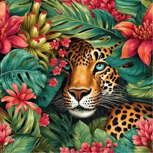 5D DIY Full Drill Round Diamond Painting - Diamond Art Kit Leopard, Green Leaves, Flowers Mosaic, Canvas - DIY Decor Art, Home Wall Decor, Suitable for Halloween and Christmas, Birthday and Anniversary Gifts Diamond Painting Kits