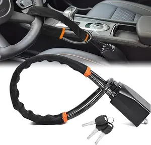 New Car Seatbelt Multi-Function Steering Wheel Lock Anti-Theft Device 17-inch Steel-Reinforced Cable with 3 Keys Universal Fit for Most Vehicles and SUVs Truck Interior