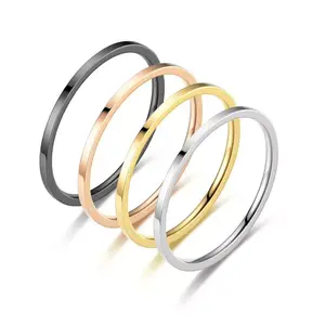 1mm Thin Plain Silver Gold Plated Stainless Steel Wedding Ring Band R59 Metal Ring Two Tone Ring Marriage Ring