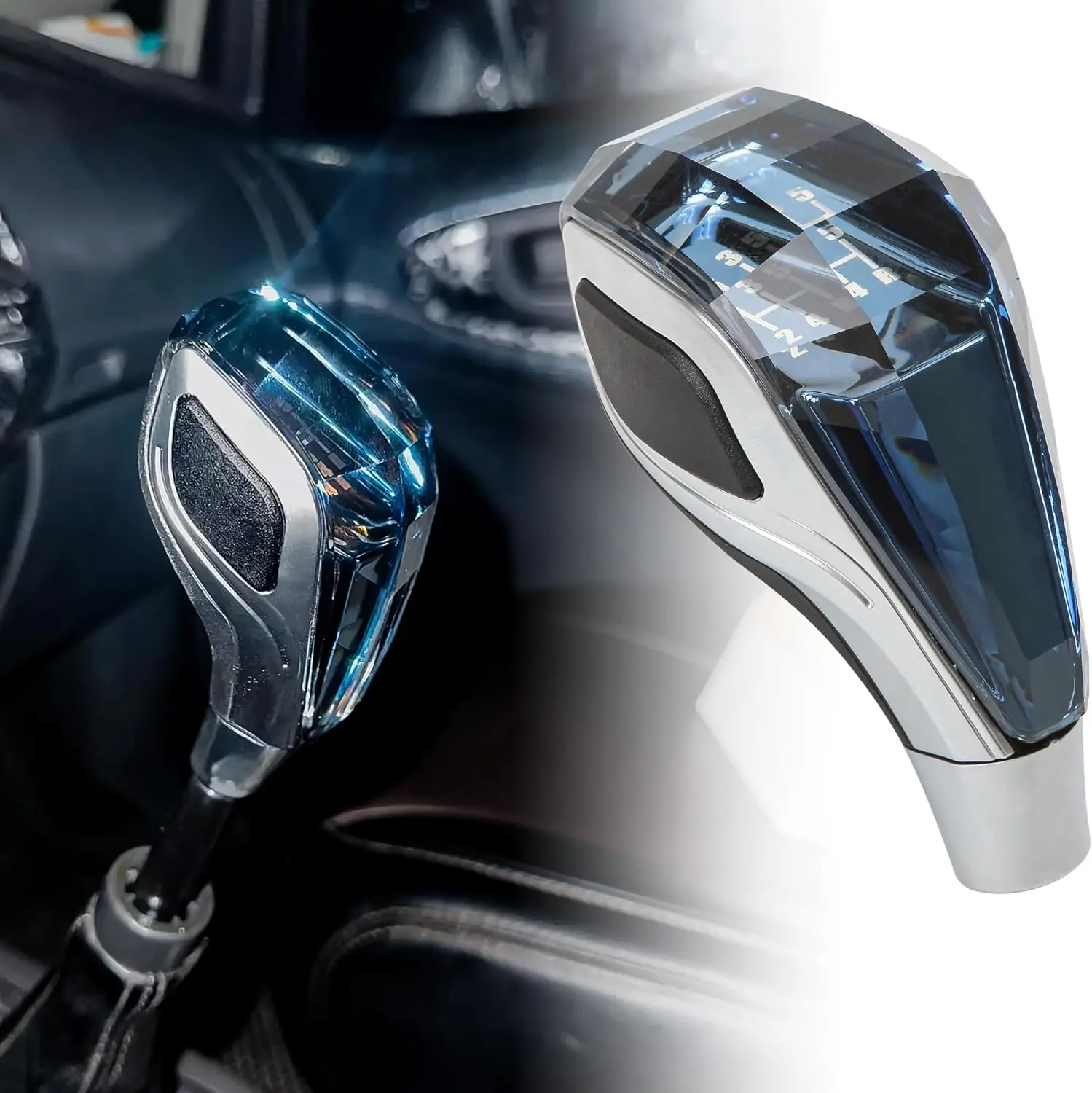 Touch Activated Illuminated LED Crystal Gear Shift Knob – Universal Manual & Automatic Car Handle 7 Colors Five-Speed Transmission Vehicles Without Button Fits 8/10/12MM Stick Lever ABS Black Silver