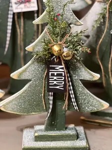 Handmade green wooden Christmas tree shelf, mantle, home decor