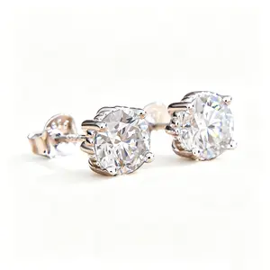 1 Pair 2PCS 1CT 925 Silver White Round GRA Moissanite Elegant Women's Earrings Hypoallergenic moissanite earrings,Hypoallergenic