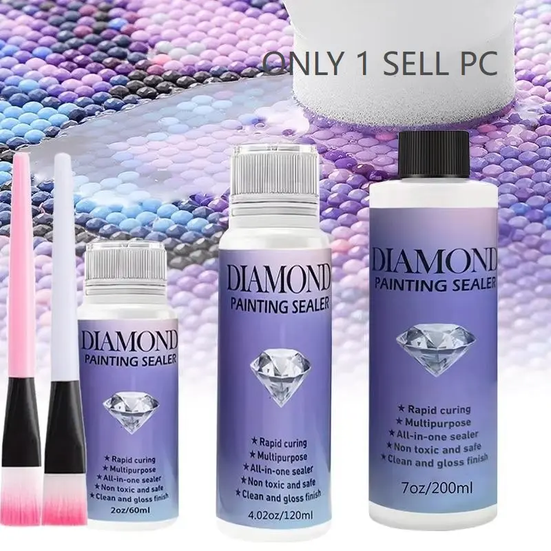 DIY Diamond Painting Sealer Kit, Artwork Sealant, 60ML/120ML/200ML Diamond Art Glue with one Tool Brush, Permanent Shine Effect Sealant