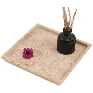 Elborse Marble Serving Tray 10" inches Handmade Square Tray for Party Modern Candle Dish for Entertaining, Cafeteria and Food Trays, Ideal Candle Plate