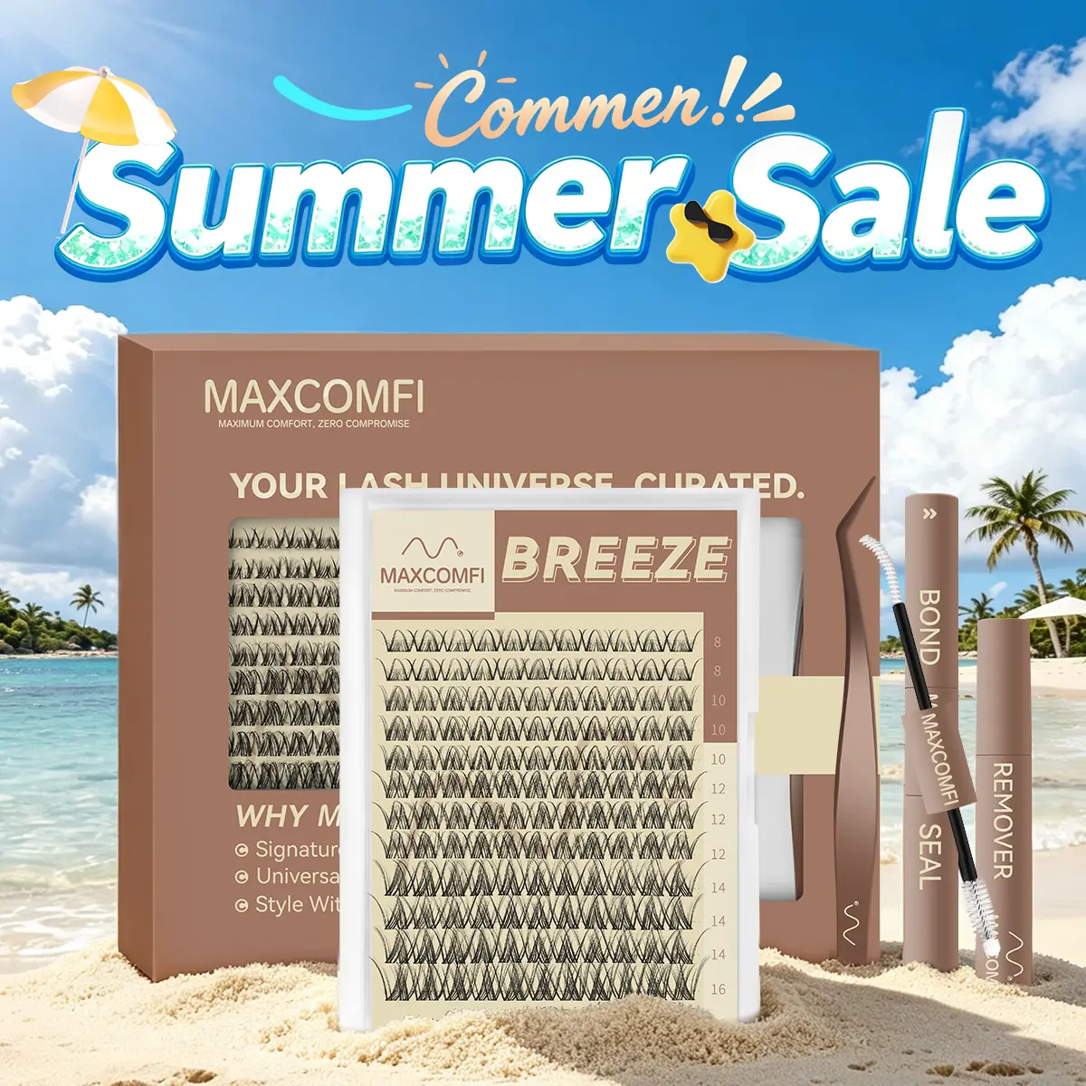 [Ad-Exclusive] MaxComfi BREEZE DIY Eyelash Extensions Set -  Spider Lashes, Waterproof, Super Soft, Thin Band, Long-Lasting Natural Volume, Beginner-Friendly Daily Makeup Cosmetic with Lash Clusters, Cluster Lashes,sunscreen