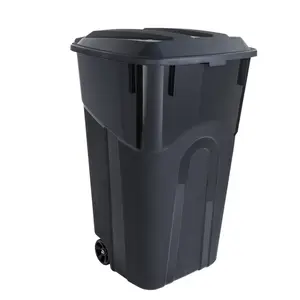 Hyper Tough 32 Gallon Wheeled Heavy Duty Plastic Garbage Can, Attached Lid, Black