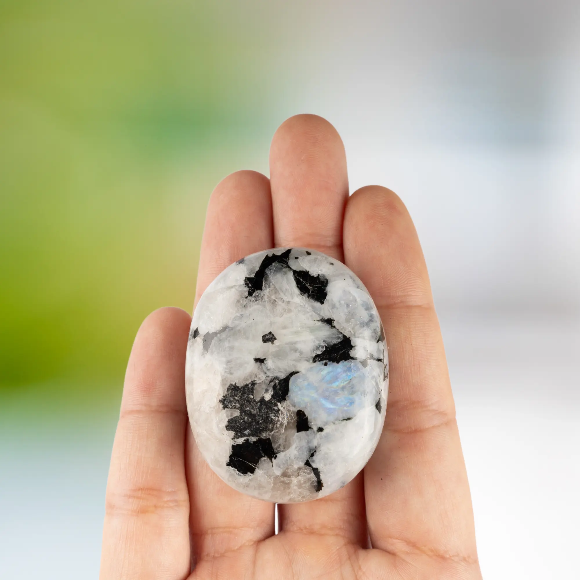 Rainbow Moonstone Palm Stone, Polished Crystal Stone for Chakra Balancing, Meditation, Spiritual and Crystal Gift
