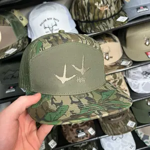HBH Turkey Track 7 PANEL Greenleaf Camo Flat Bill Embroidered Hat for Adults Adjustable Snapback Fit Breathable Mesh Back