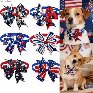 5-Pack Patriotic Pet Bow Ties - Random Styles, 4th of July Accessories, USA Flag Red White Blue Dog & Cat Collar Charms for Independence Day Holiday Party Photos