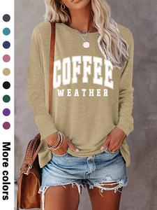 women's letter print crew neck t-shirts, casual long sleeve round neck t-shirts for spring & fall, fashion women's top for daily wear