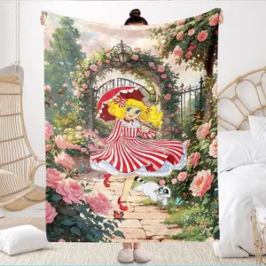 New Candy Girl Cartoon Plush Blanket, Soft Flannel Sofa Bed Cover, Lightweight Travel Camping Home Rug, Cozy Gift, Cartoon Pattern Blanket