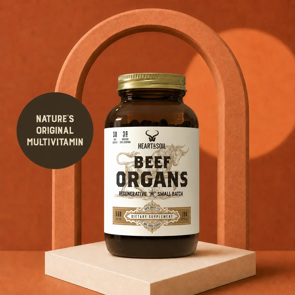 Heart & Soil Beef Organs | Grass-Fed Beef Organ Supplement with Liver, Heart, Kidney, Pancreas & Spleen