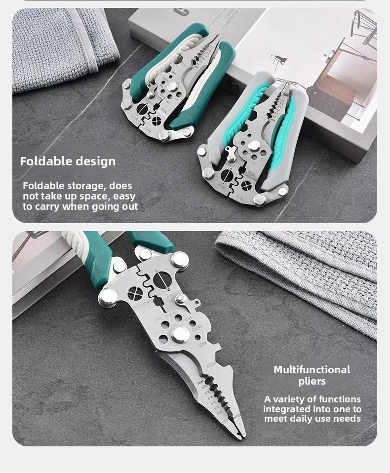 Foldable Wire Stripping Pliers, Professional Multifunction Manual Hand Tool, Pulley Design Durable Crimping & Wrapping Pliers