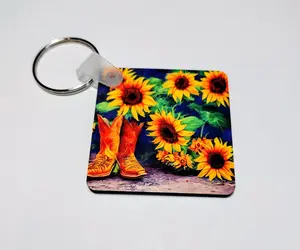 Western Cowboy Boots and Sunflowers Square Sublimated Keychain