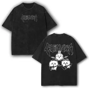 valentine shirts Chiikawa Band Drummer Graphic T-Shirt Vintage Washed Oversize Unisex T-Shirt, Retro Streetwear Graphic Tee, Funny Style Casual Cotton outfit tshirt Menswear Top unisex graphic man unisex unisex outfit