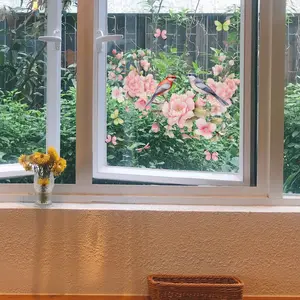 A set (20*30cm) of Spring Bird, Butterfly and Flower Series window stickers, double-sided visible, self-adhesive decorative background kitchen window stickers CT7025 Floral Pattern Sticker