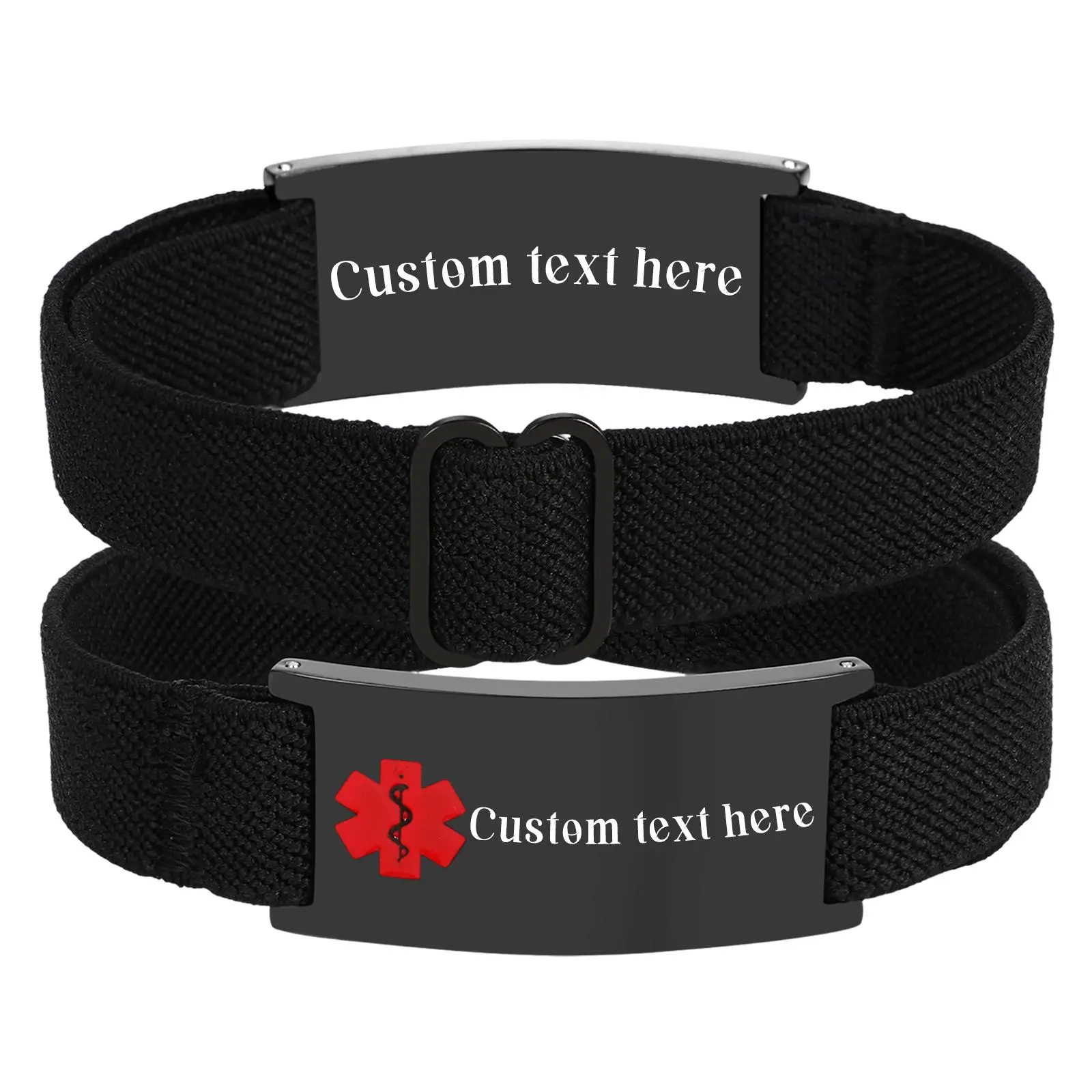 OIDEA Personalized Stainless Steel Medical Alert ID Bracelet for Men & Women - Adjustable Fit Elastic Wristband with Engravable Curved Plate for Emergency Info, Elastic Bracelet, Stretch Cord, Dimensions