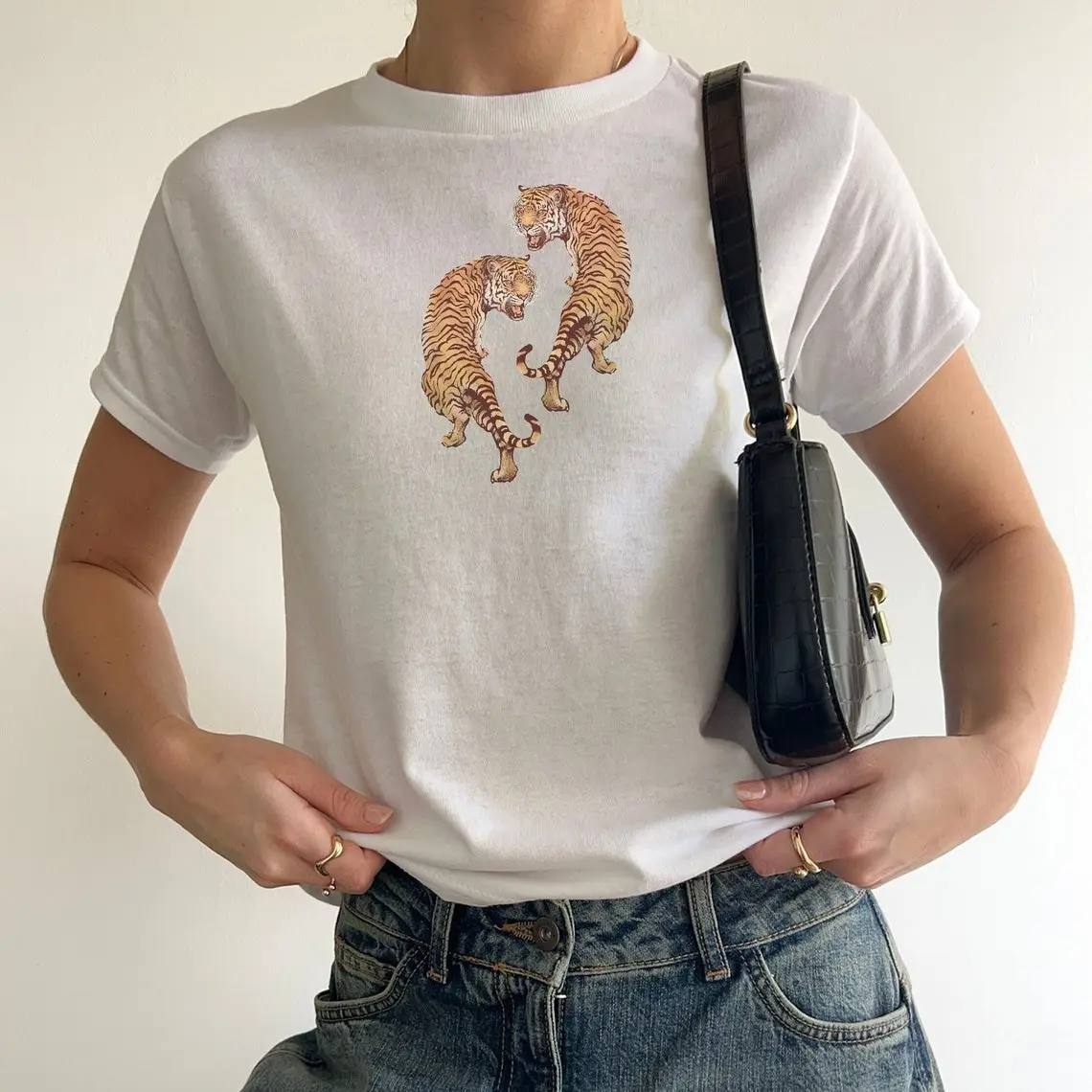 Tiger Baby Tee 90s Aesthetic Baby Tee Coquette Shirt Grunge Aesthetic Mob Wife Baby Tee Y2K Aesthetic Baby Tee Trendy Baby Tee for Women & Teen Girls