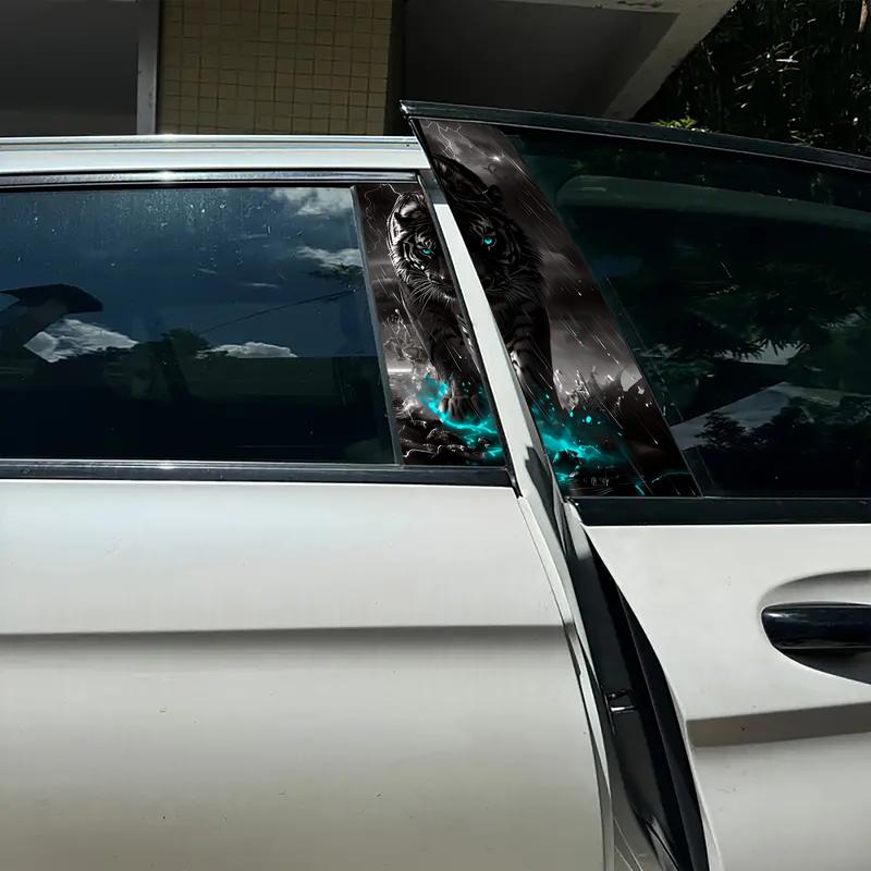 Pack of 2, Tiger Lightning Car Stickers, Fantasy Rain King Theme, Self-adhesive Waterproof Scratch-proof, Suitable for B-pillar and Doors, Glass Metal/Plastic Surface, Cover Scratches, Car Decoration Sticker
