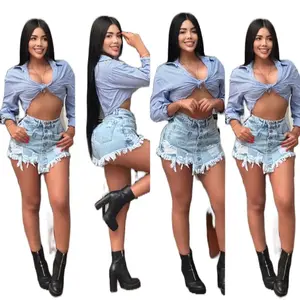 Colombian High Waisted Elasticated Short K1171Jeans Skirt - Comfortable Basic Design for Winter, Suitable for All Body Types, No Borders - Minimalist Fit Day