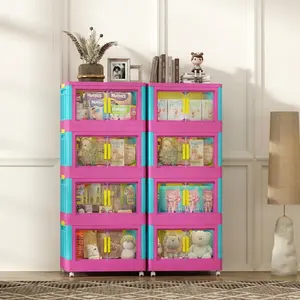 Plastic multi-layer storage cabinet with wheels, transparent visibility, stackable tower design, equipped with sturdy omnidirectional wheels; mobile rolling cabinet suitable for bedrooms, bathrooms, kitchens, closets, and offices—an ideal choice for women