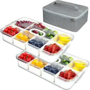 Snack Box Container, 2 PCS Divided Serving Tray with Lid and Snackle Box Container with Padded Bag, 16 Compartment snackle box for Fruits, Candy, Nuts - Perfect for and Entertaining