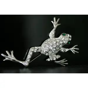 Silver Chunky Rhinestone Frog Brooch Silvery Tone Clear Crystal Colored Rhinestones Frog Toad Brooch Pin