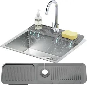 24” Silicone Faucet Mat For Kitchen Sink, Kitchen Sink Splash Guard Behind Faucet, Kitchen Faucet Mat For Kitchen Sink, Kitchen Sink Faucet Mat Splash Guard and Sink Water Splash Guard (Gray)