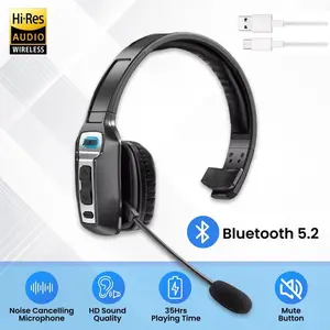 Trucker Bluetooth 5.2 Wireless Headset with AI Noise Cancelling Mic, 60H Battery 2H Fast Charge, 33FT Range, All-Day Comfort for Phones PC, Mute Function & Dual Device Switching