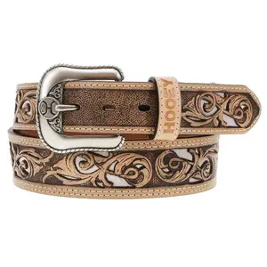 HOOey "Top Notch" Hand Tooled (Natural/Ivory) - Men's Leather Belt