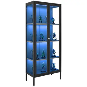 fathersdaygift VEVOR Display Cabinet with Glass Door, 66 in Tall 4-Tier Lighted Display Case with 3 Color Lights, Metal Storage Cabinet with 3 Adjustable Shelves, Curio Cabinet for Collectibles Figures Trophy