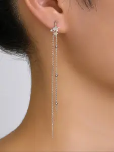 Minimalist Temperament Plain Color Star & Tassel Design Copper Lightweight Dangle Earrings (2pcs), Fashionable Jewelry for Women, Daily Clothing Decor, Trendy All-match & Exquisite Jewelry for Birthday Gift