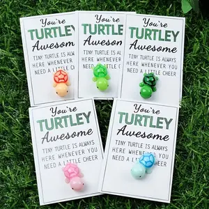 5pcs-'you are turtley awesome' little turtle lucky card, cheer up card with mini resin turtle, inspirational gift for family, friends and colleagues, small business supplies, thank you card, Positive message card, Valentine's Day birthday greeting card