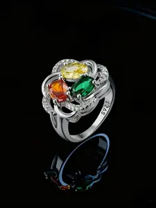 Vintage Luxurious S925 Silver Multi-Color Gemstone Rhinestone Wrap Ring for Women, Party Daily Holiday Gift, Christmas Wedding Jewelry