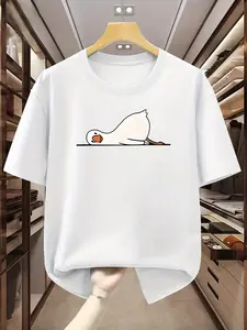 Lazy Duck Graphic T-Shirt, Unisex Minimalist Loose Fit in Soft Cotton, Short Sleeve Casual Streetwear and Loungewear, Tshirt