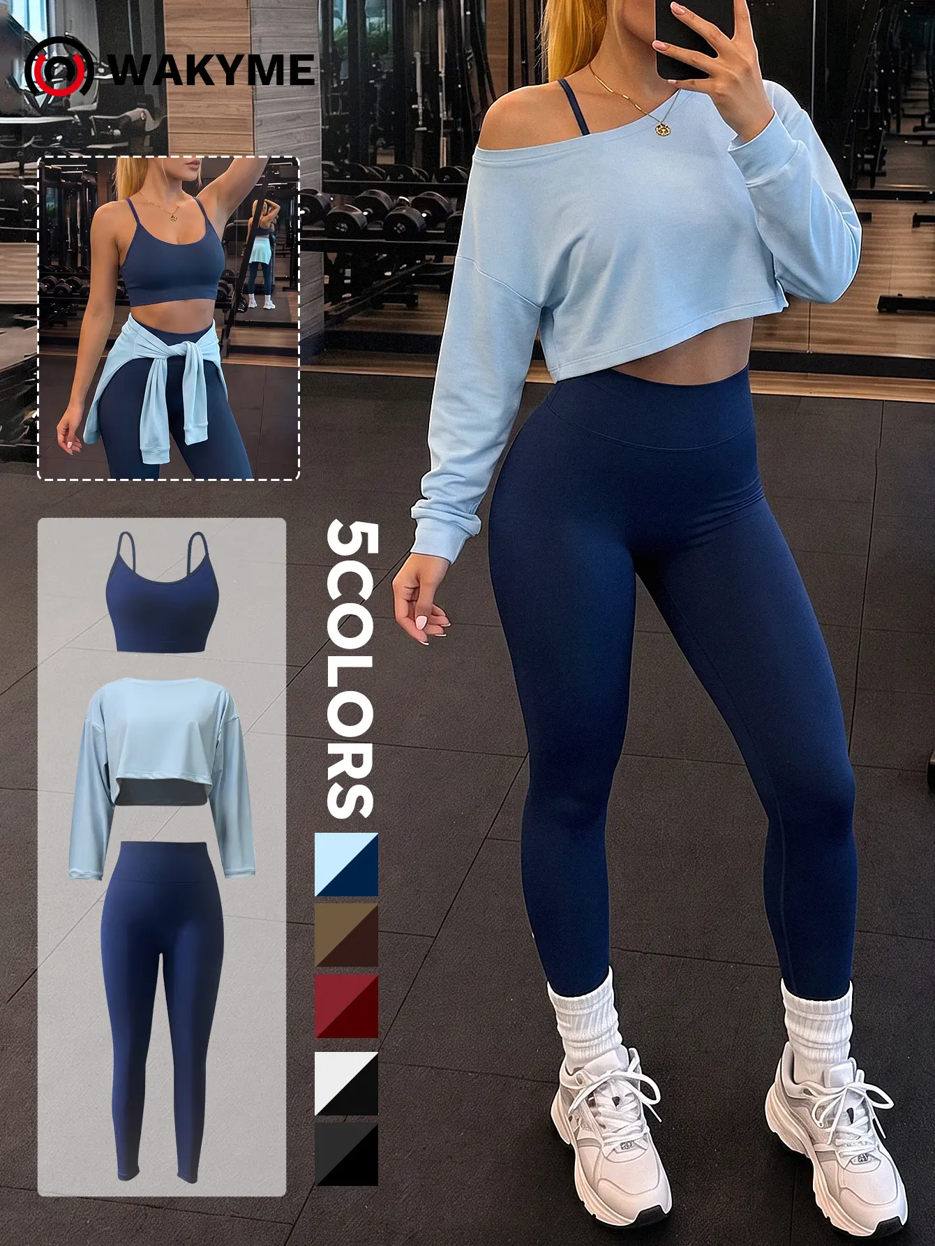 Women's Seamless 3-Piece Yoga Set with Long Sleeve Top, Sports Bra & High-Waist Leggings for Workout, Fitness & Everyday Activewear