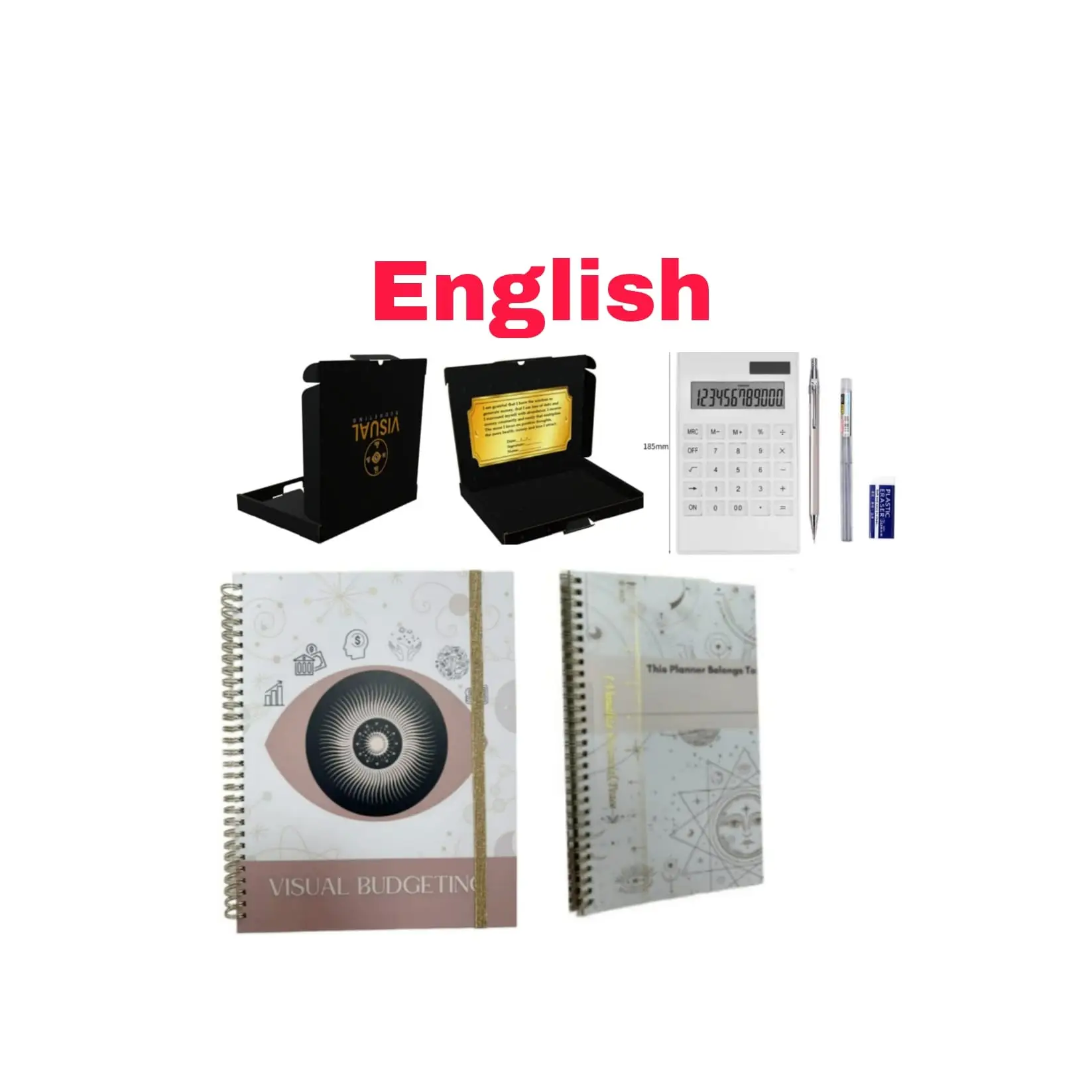 Budget Planner English (EYE COVER) with Information on how to build or repair Credit, Guides to organize 1st Time Home/Auto Purchase. Hardcover 8x10 i