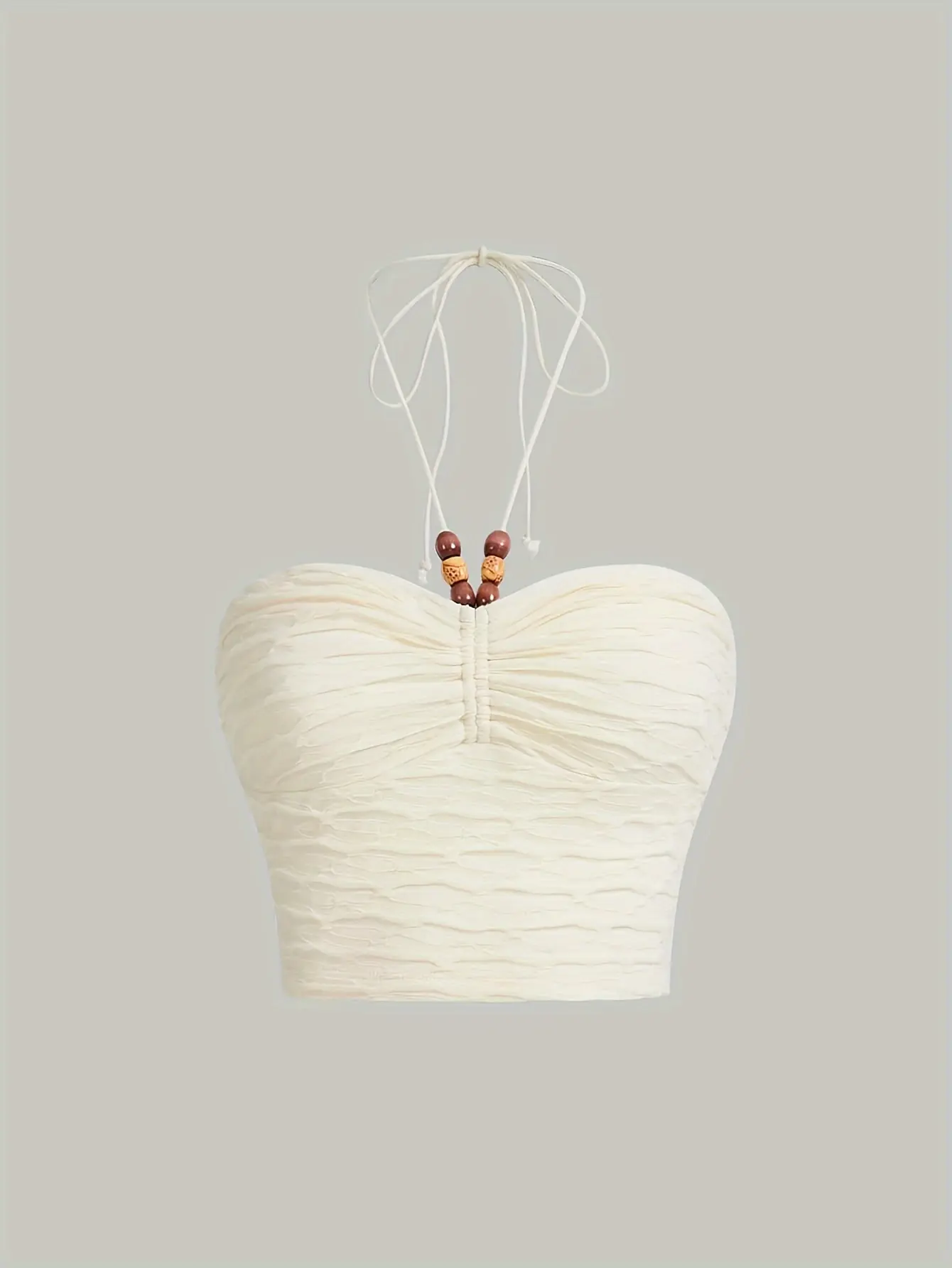 Women's Tie Backless Sleeveless Ruched Knitted Halter Crop Top Casual Womenswear Cami Skirts