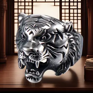 1pc European and American New Stainless Steel Tiger Head Ring Animal Men's Titanium Steel Ring Jewelry