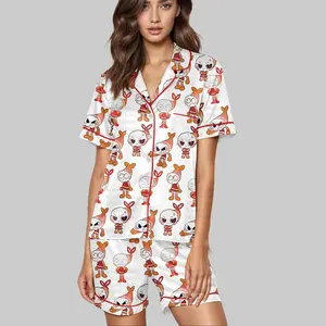 Shrimpo Dandy’s World Satin Short Pajama Set, Cute Gaming Cartoon Short Pajamas, Matching Family Sleepwear Set, Gamer Birthday Gift