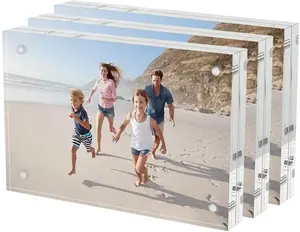 4x6  Picture Frames 3 Pack, 20% Thicker Block, Clear Picture Frames Freestanding Double Sided   Lucite Frameless Transparent Square Frame  for Desktop Display