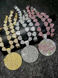 Hip Hop Iced Out Rhinestone Pendant Set, Unisex Zinc Chain Necklaces & Bracelets, Valentine's Day Gift, All-Season Fashion Jewelry, Fashionable Jewelry Set