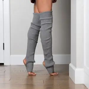 Women's Minimalist, Basic, Ribbed, Soft Plain & Print Long Stirrup Leg Warmers - Cold Weather Socks