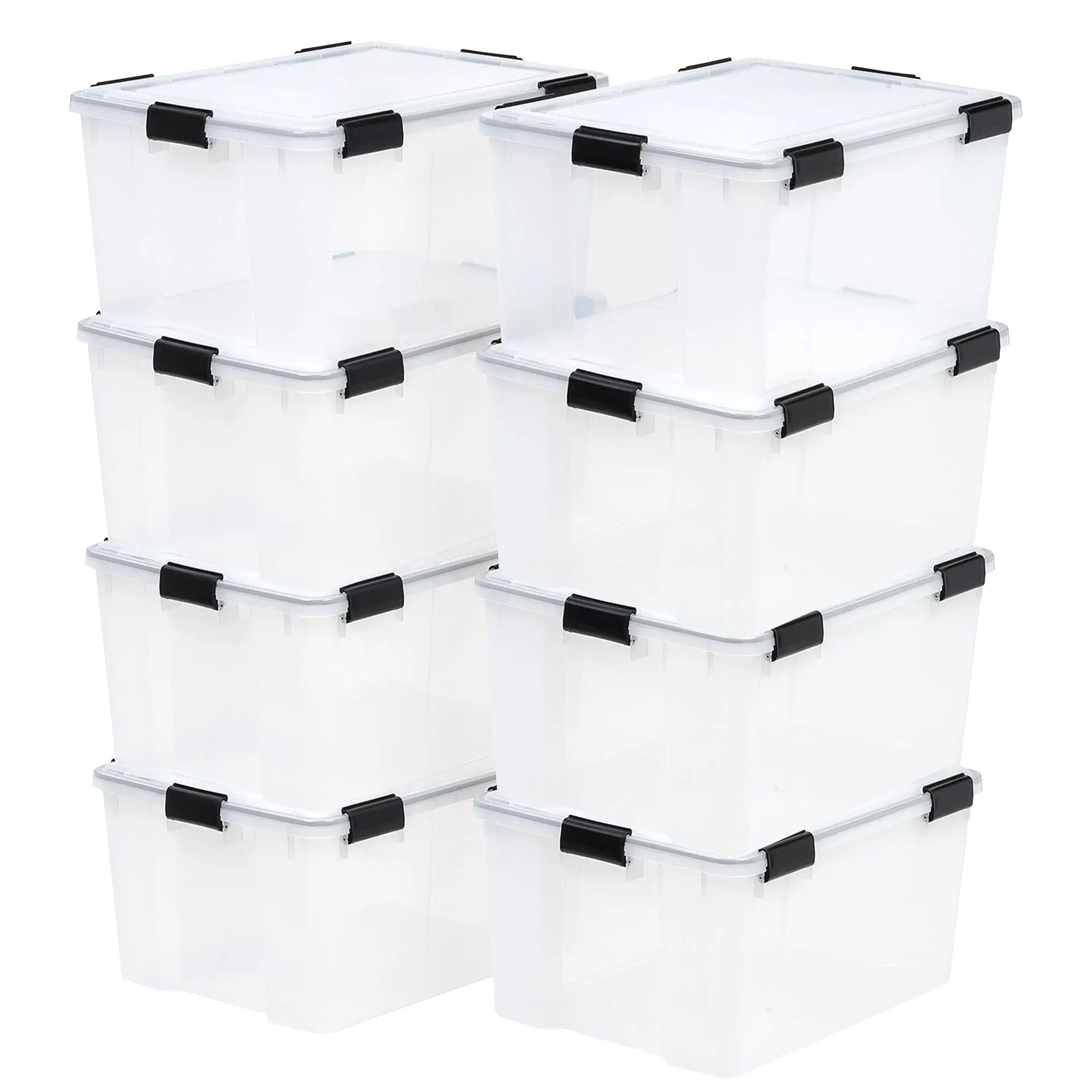 IRIS USA 8 Pack 62.8 Qt Storage Bins Plastic Gasket Box with Tight Latching Lids