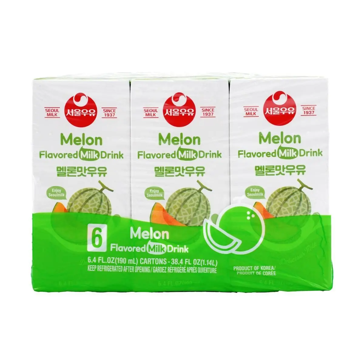 Seoul Milk Korea Melon Milk Drink, 190ml x 6 Boxes - Refreshing Korean Beverage