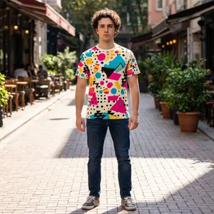 Retro 80s Memphis Pattern Tee — Neon Geometric All-Over Print